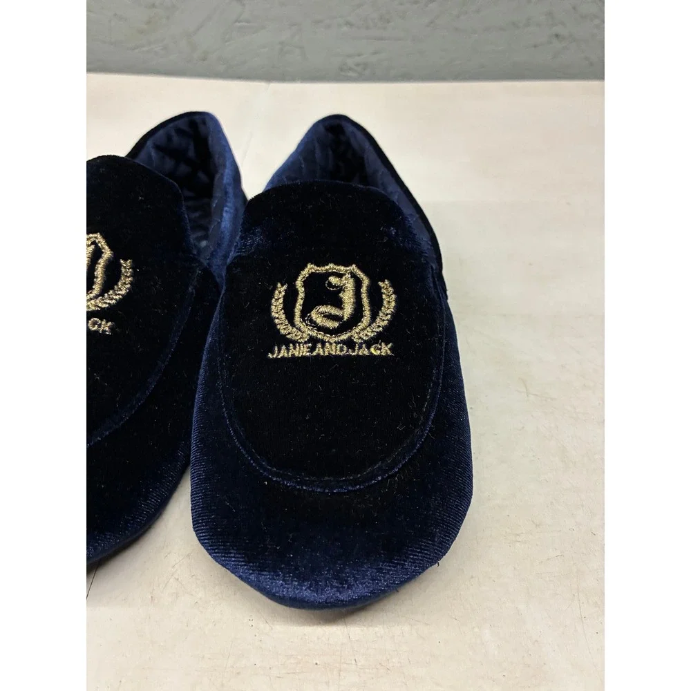 Janie and Jack Velvet Crest Smoking Loafers Baby Boys 4 Navy Blue Preppy